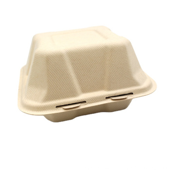 Green Natural Healthy Bagasse Food Boxes Biodegradable Clamshell Containers With Hinged Lid